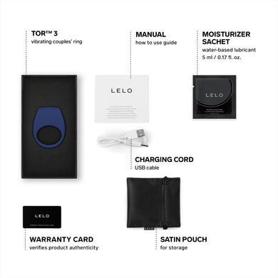 Эрекционное кольцо с вибрацией LELO Tor 3 Base Blue, управление со смартфона