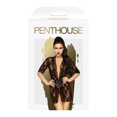 Комплект пеньюар з декором у вигляді троянд та стрінгами Penthouse - Sweet Retreat Black XL, Черный