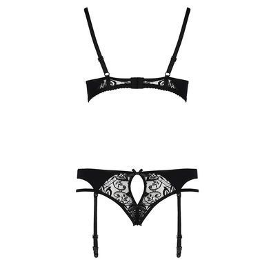Комплект білизни PAULINE SET black XXL/XXXL - Passion: стрепи: ліф, стрінги і пояс для панчох, Черный