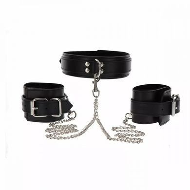 Широкий нашийник з наручниками та ланцюгом Taboom Luxury Bondage Essentials, чорний