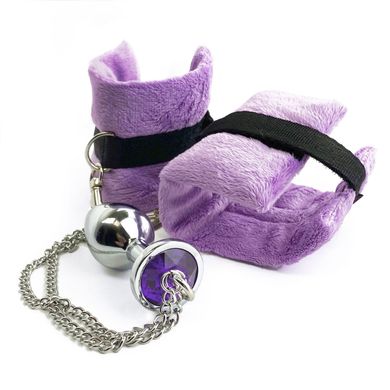 Наручники з металевою анальною пробкою Art of Sex Handcuffs with Metal Anal Plug size M Purple