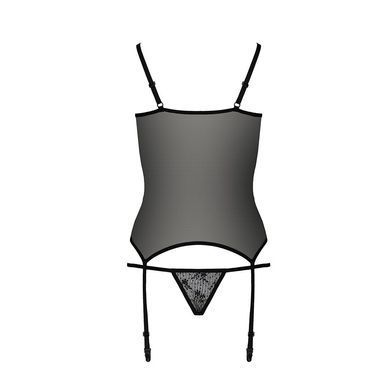 Корсет с пажами GRACIA CORSET black L/XL Passion, трусики, полупрозрачный, Черный