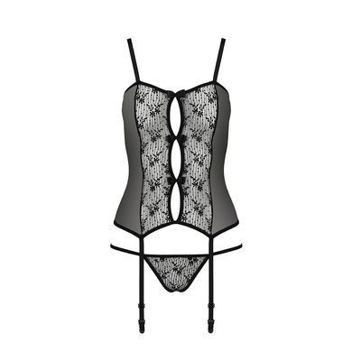 Корсет с пажами GRACIA CORSET black L/XL Passion, трусики, полупрозрачный, Черный