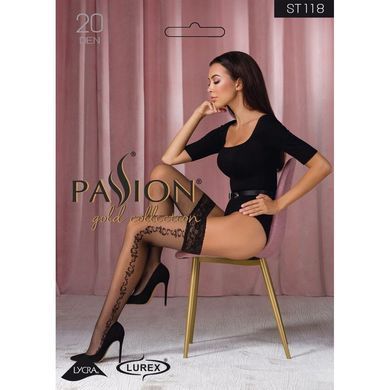 Чулки Passion ST118 5 черные, на ажурной силиконовой резинке, с боковым вертикальным рисунком, Черный