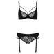 Комплект білизни PAULINE SET black XXL/XXXL - Passion: стрепи: ліф, стрінги і пояс для панчох, Черный