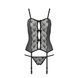 Корсет с пажами GRACIA CORSET black L/XL Passion, трусики, полупрозрачный, Черный