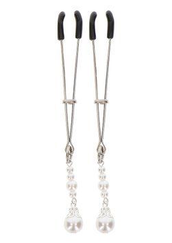 Затискачі на соски з намистинами Taboom Nipple Play Tweezers With Pearls, срібні
