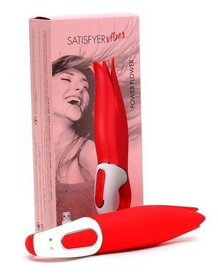 Потужний вібратор Satisfyer Vibes Power Flower з ніжними тремтливими пелюстками, 12 режимів роботи, Червоний