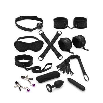 Набор Liebe Seele Black Lace and Neoprene 11pcs Bondage Kit, анальная пробка с кристаллом, виброшар.