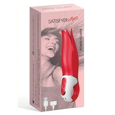 Потужний вібратор Satisfyer Vibes Power Flower з ніжними тремтливими пелюстками, 12 режимів роботи, Червоний