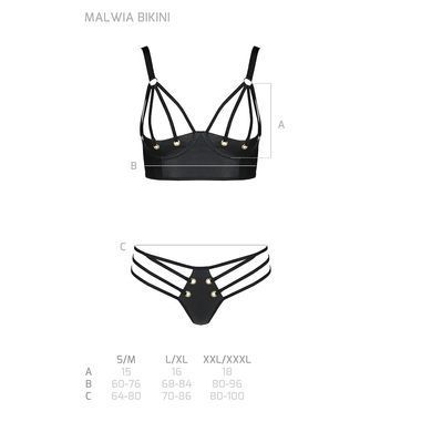 Комплект из эко-кожи с люверсами и ремешками Malwia Bikini black L/XL &mdash; Passion, бра и трусики, Черный