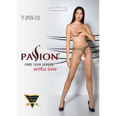 Тілесні колготки з відкритим доступом, контрастна лінія TIOPEN 010 beige 5 (20 den) &mdash; Passion, Телесный