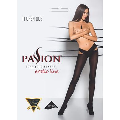 Еротичні колготки TIOPEN 005 nero 3/4 (60 den) - Passion, з вирізом, оригінальний пояс, Черный