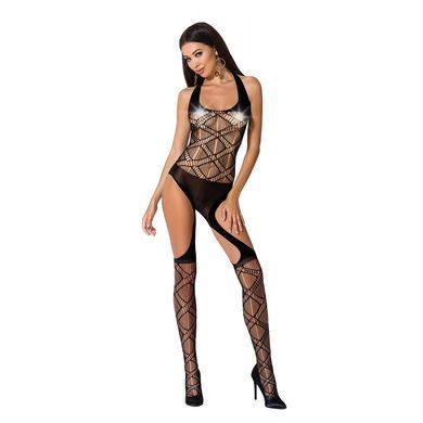 Бодістокінг Passion BS060 black, комбінезон, імітація трусиків і гольфів, Черный