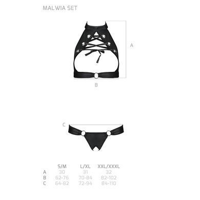 Комплект: відкритий топ та трусики з екошкіри з люверсами Malwia Set with Open Bra black L/XL &mdash; Pass, Черный