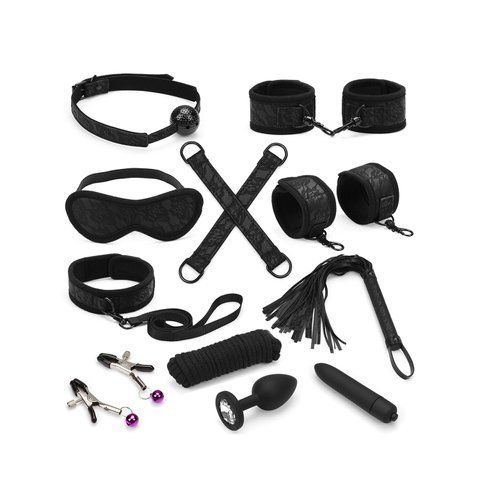 Набор Liebe Seele Black Lace and Neoprene 11pcs Bondage Kit, анальная пробка с кристаллом, виброшар.