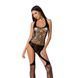 Бодістокінг Passion BS060 black, комбінезон, імітація трусиків і гольфів, Черный