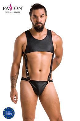Мужское кожаное боди Passion Adam L/XL, черное, заклепки
