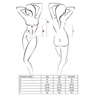 Корсет-сорочка с пажами PALOMA CORSET white S/M- Passion, трусики, полупрозрачный, Белый
