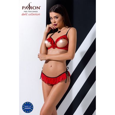 Комплект білизни CHERRY SET OpenBra red L/XL - Passion Exclusive: відкритий ліф, трусики-спідничка