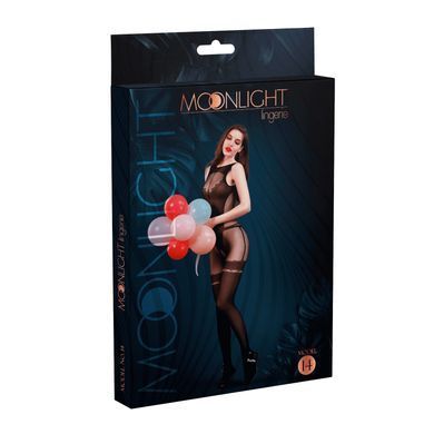 Бодістокінг з доступом Moonlight Model 14 Black, малюнок у вигляді боді та панчохи на підв&rsquo;язках, ві