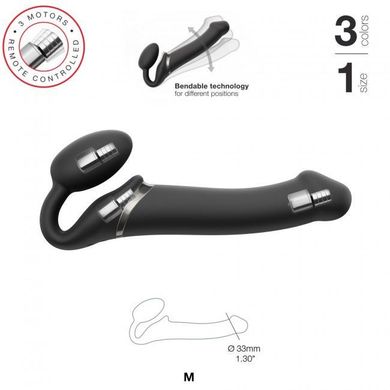 Безремневой страпон с вибрацией Strap-On-Me Vibrating Black M, диаметр 3,3см, пульт ДУ, регулируемый