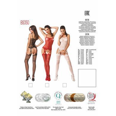 Бодістокінг Passion BS050 red, комбінезон, імітація панчох і пояса, Червоний