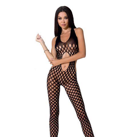 Бодистокинг Passion BS065 black, комбинезон, крупная сетка, Черный