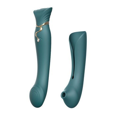 Смартвибратор 3в1 Zalo &mdash; Queen Jewel Green, пульсирующая жемчужина и вакуум, кристалл Swarovski