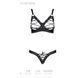 Комплект з екошкіри CELINE BIKINI black XXL/XXXL &mdash; Passion: відкритий бра зі стрічками, стрінги зі ш