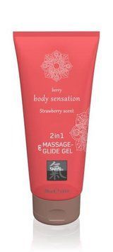 Лубрикант та масажне масло 2 в 1 HOT SHIATSU Massage-& Glide gel 2in1 Strawberry scent, 200 мл