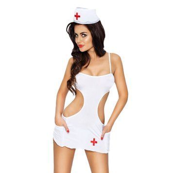Костюм медсестри AKKIE SET white L/XL - Passion, сорочка, трусики, шапочка, Білий