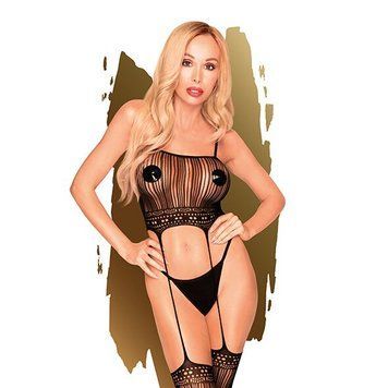 Бодістокінг з топом та панчохами на підв'язках Penthouse - Sex Dealer Black XL, Черный