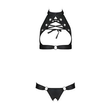 Комплект: відкритий топ та трусики з екошкіри з люверсами Malwia Set with Open Bra black S/M &mdash; Passi, Черный