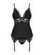 Сатиновый кружевной корсет Obsessive 810-COR-1 babydoll & thong L/XL, черный, корсет, танга