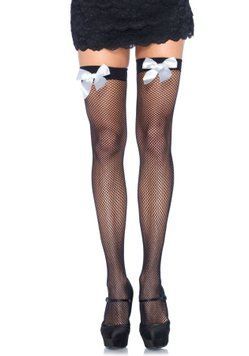 Leg Avenue Fishnet Thigh Highs With Bow OS Black & White