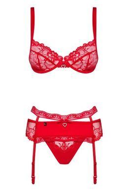 Комплект Obsessive Heartina 3 pcs set S/M S\M красный