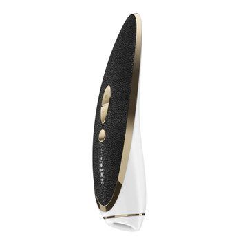 Люксовый вакуумный стимулятор Satisfyer Luxury Haute Couture Black со вставкой из кожи, Черный
