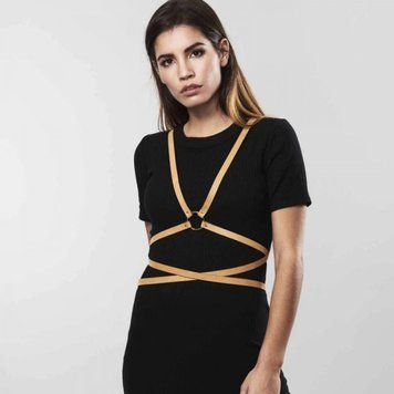 Портупея на грудь с акцентом на талии MAZE Bijoux Indiscrets бежевая, OS