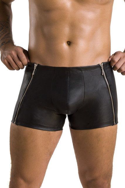 Мужские кожаные боксеры с молниями Passion Short Matt L/XL, черные