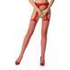 Эротические колготки-бодистокинг Passion S011 red, имитация чулок в крупную сетку и пояса, Красный
