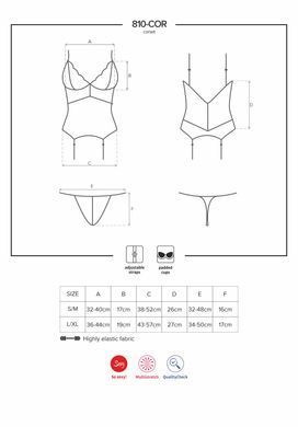 Сатиновый кружевной корсет Obsessive 810-COR-2 babydoll & thong L/XL, белый, корсет, танга