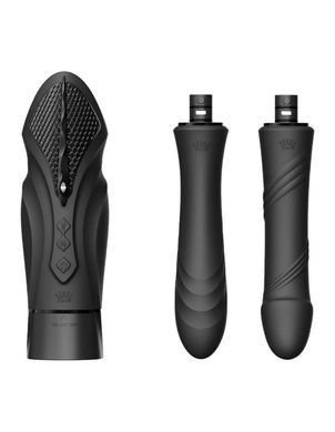 Компактная смарт секс-машина Zalo &ndash; Sesh Obsidian Black, 2 насадки, пульт ДУ, кристалл Swarovski