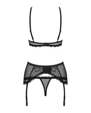 Комплект со шнуровкой и поясом для чулок Obsessive Basitta set Black L/Xl