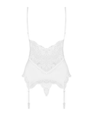 Сатиновый кружевной корсет Obsessive 810-COR-2 babydoll & thong L/XL, белый, корсет, танга