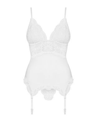 Сатиновый кружевной корсет Obsessive 810-COR-2 babydoll & thong L/XL, белый, корсет, танга