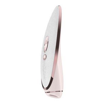 Люксовый вакуумный стимулятор Satisfyer Luxury Pret-a-Porter White со вставкой из кожи, Білий