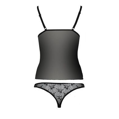 Комплект білизни MELISSA SET black L/XL - Passion: ліф-сорочка зі шнурівкою і трусики, Черный