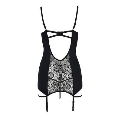 Сорочка приталена з пажами PAULINE CHEMISE black L/XL Passion, трусики, Черный