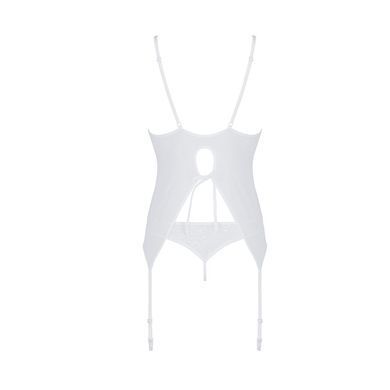 Корсет с пажами, трусики с ажурным декором и открытым шагом Ursula Corset white L/XL &mdash; Passion, Белый